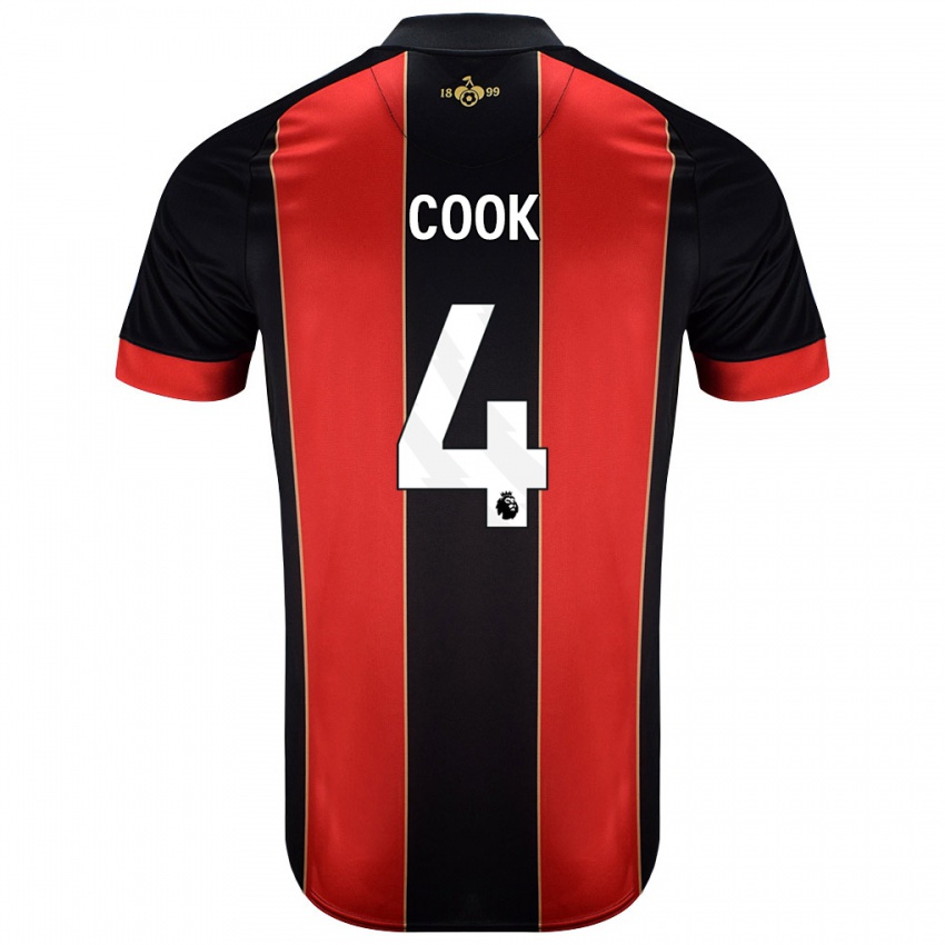 Hombre Camiseta Lewis Cook #4 Rojo Negro 1ª Equipación 2024/25 La Camisa Chile