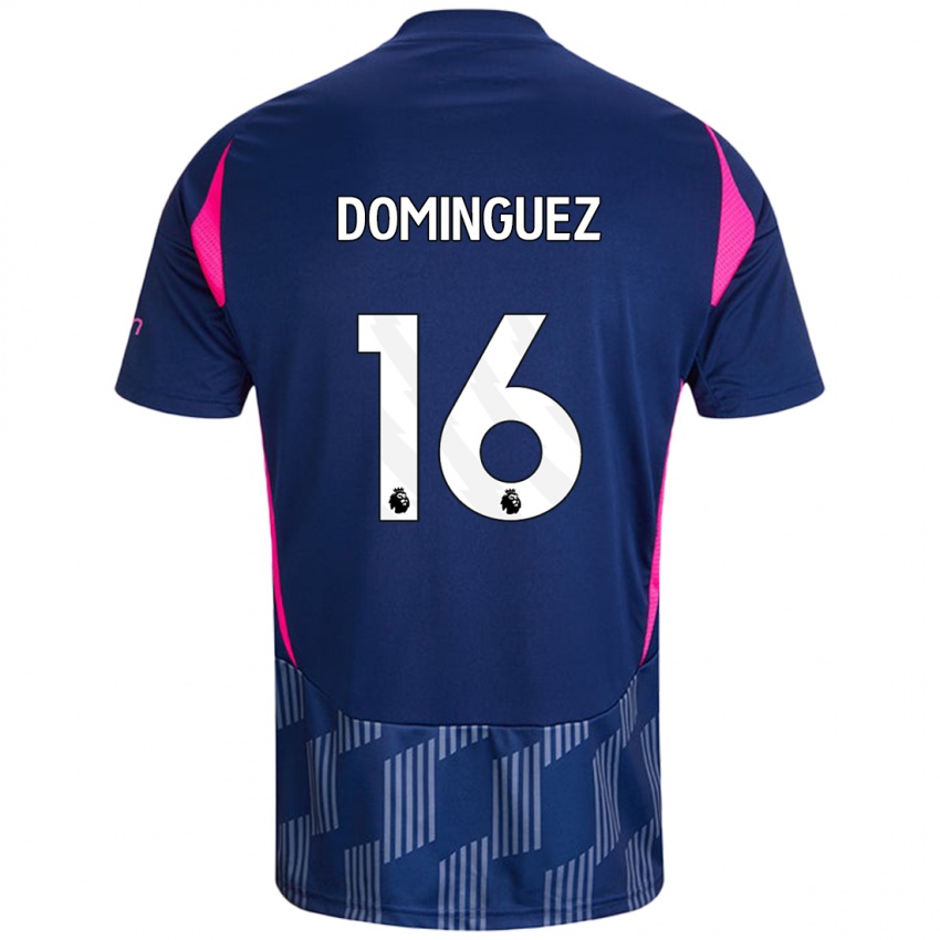 Hombre Camiseta Nicolas Dominguez #16 Azul Real Rosa 2ª Equipación 2024/25 La Camisa Chile