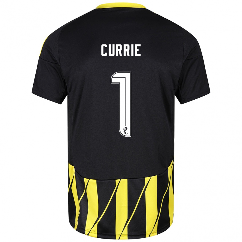 Hombre Camiseta Jennifer Currie #1 Negro Amarillo 2ª Equipación 2024/25 La Camisa Chile