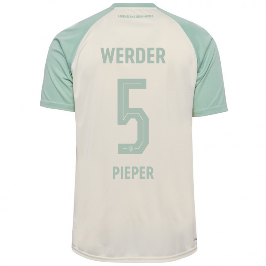 Hombre Camiseta Amos Pieper #5 Blanquecino Verde Claro 2ª Equipación 2024/25 La Camisa Chile