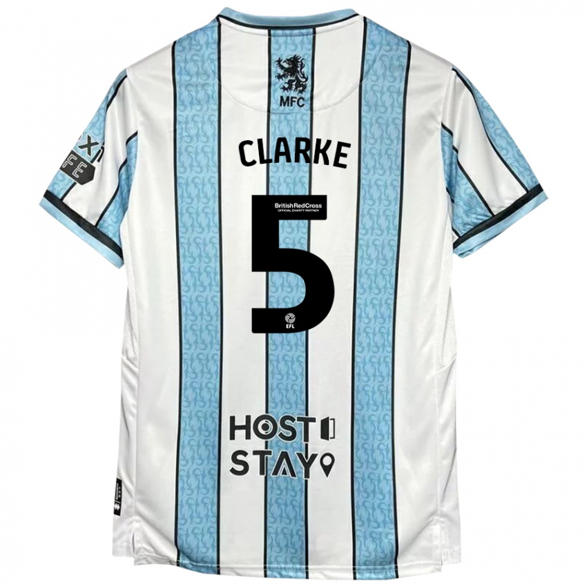 Hombre Camiseta Matt Clarke #5 Blanco Azul 2ª Equipación 2024/25 La Camisa Chile