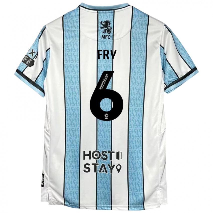 Hombre Camiseta Dael Fry #6 Blanco Azul 2ª Equipación 2024/25 La Camisa Chile