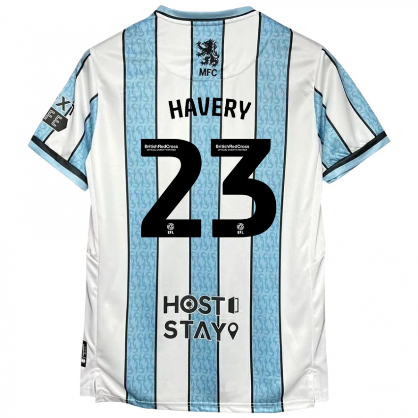 Hombre Camiseta Nicole Havery #23 Blanco Azul 2ª Equipación 2024/25 La Camisa Chile