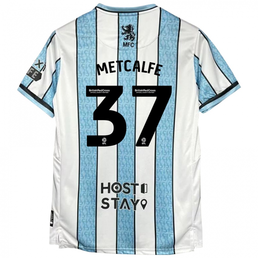 Hombre Camiseta Max Metcalfe #37 Blanco Azul 2ª Equipación 2024/25 La Camisa Chile