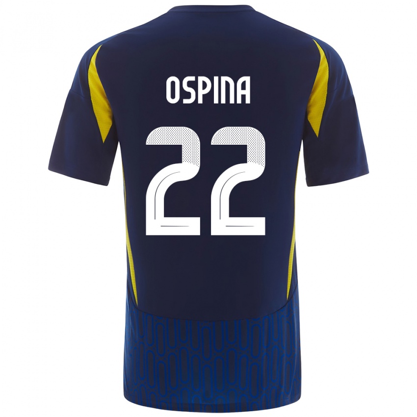 Hombre Camiseta David Ospina #22 Azul Amarillo 2ª Equipación 2024/25 La Camisa Chile