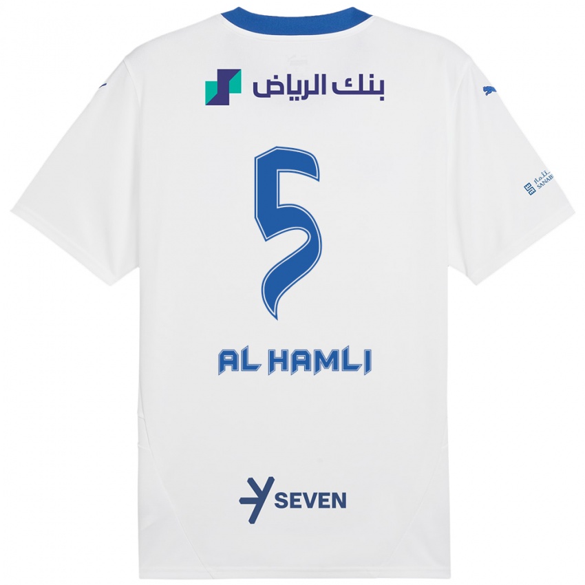 Hombre Camiseta Noura Al-Hamli #5 Blanco Azul 2ª Equipación 2024/25 La Camisa Chile