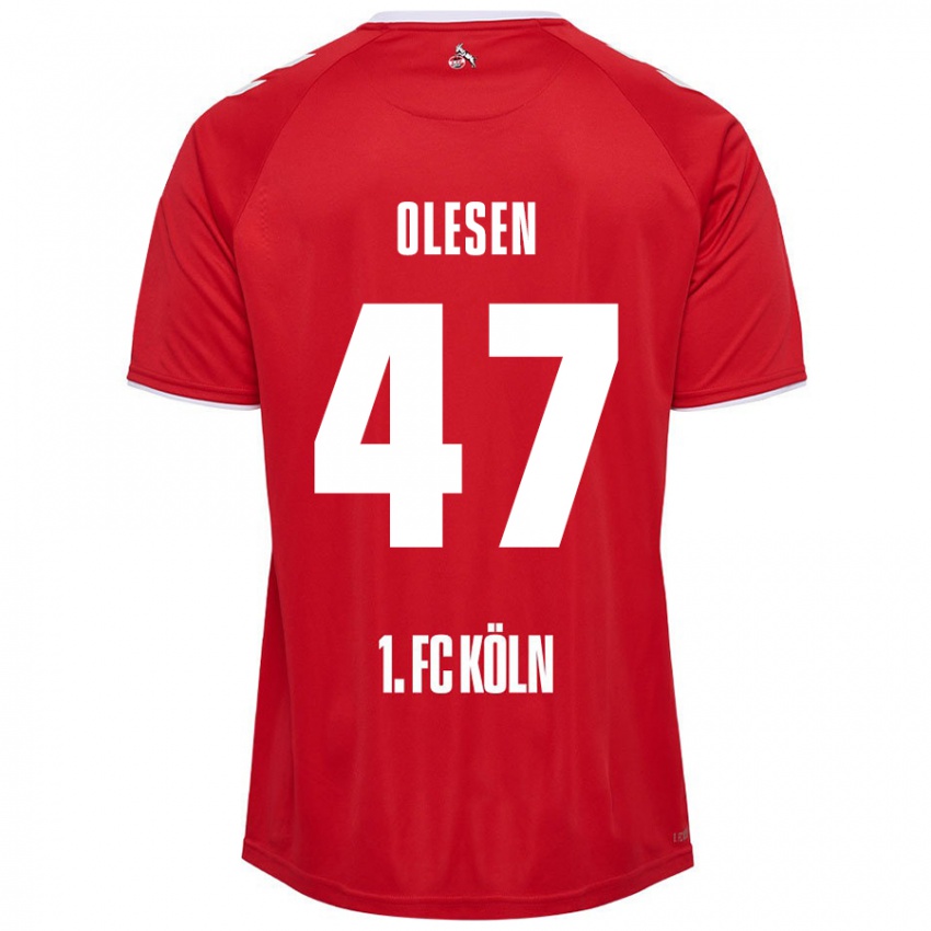 Hombre Camiseta Mathias Olesen #47 Rojo Blanco 2ª Equipación 2024/25 La Camisa Chile