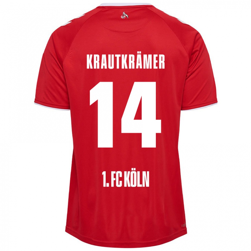 Hombre Camiseta Jakob Krautkrämer #14 Rojo Blanco 2ª Equipación 2024/25 La Camisa Chile