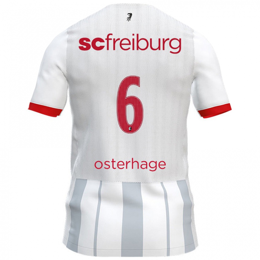 Hombre Camiseta Patrick Osterhage #6 Blanco Gris 2ª Equipación 2024/25 La Camisa Chile