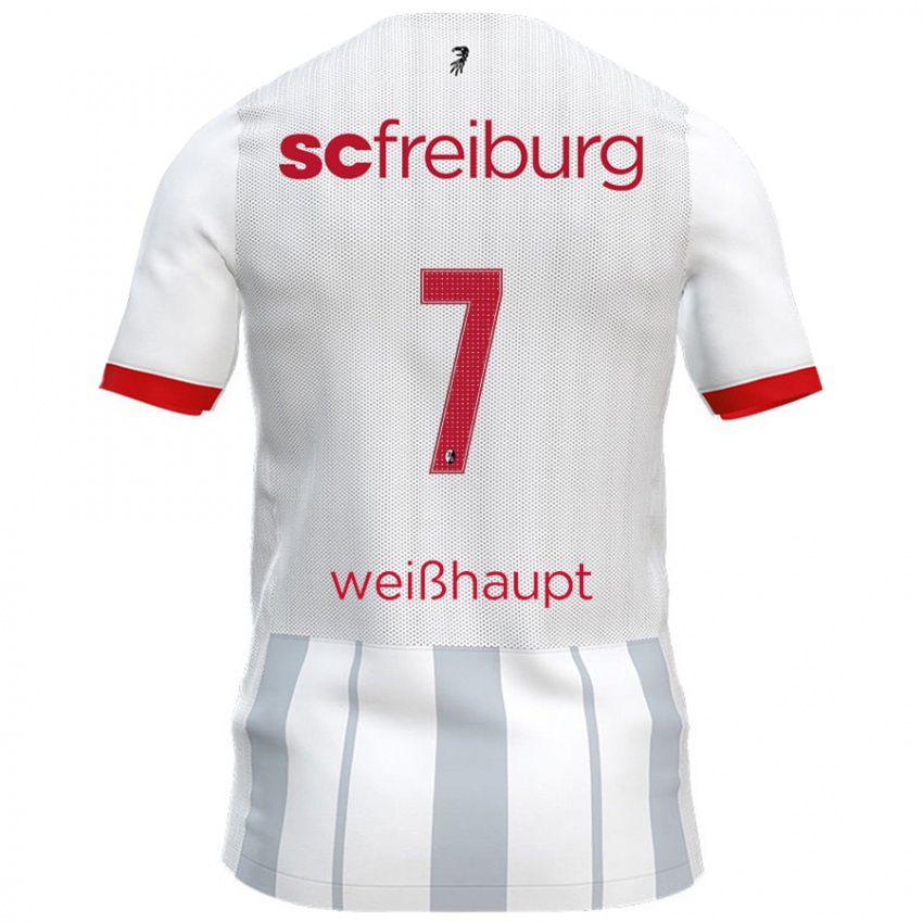 Hombre Camiseta Noah Weißhaupt #7 Blanco Gris 2ª Equipación 2024/25 La Camisa Chile