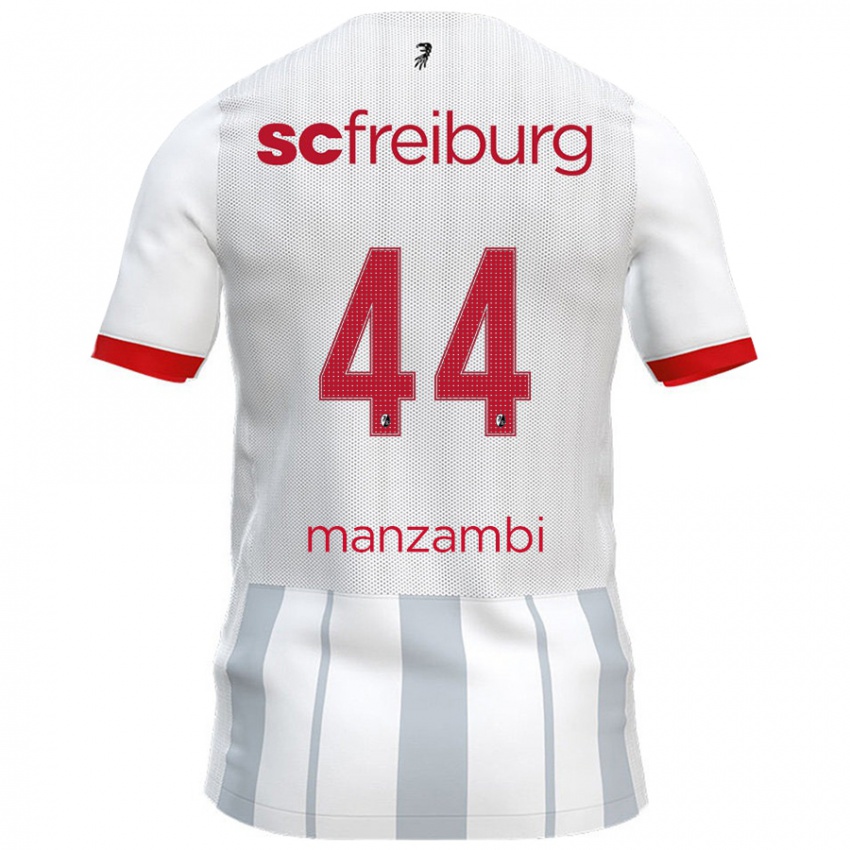 Hombre Camiseta Johan Manzambi #44 Blanco Gris 2ª Equipación 2024/25 La Camisa Chile