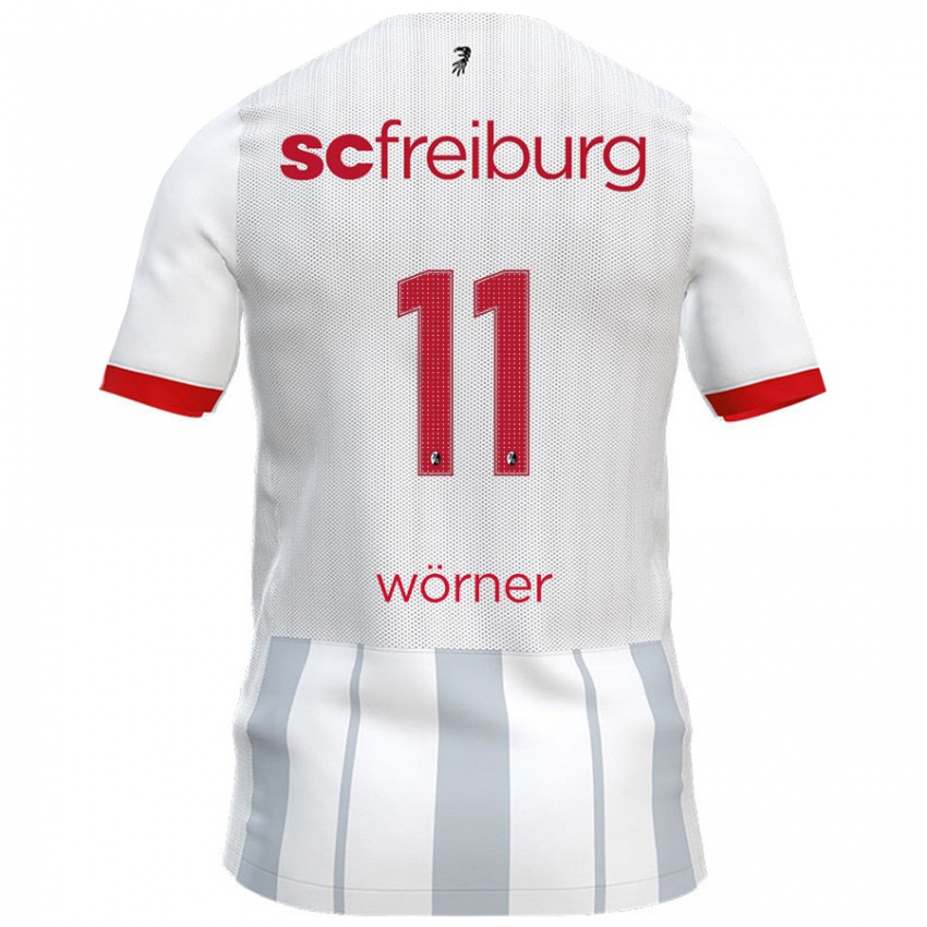 Hombre Camiseta Marco Wörner #11 Blanco Gris 2ª Equipación 2024/25 La Camisa Chile