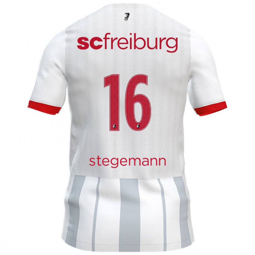 Hombre Camiseta Greta Stegemann #16 Blanco Gris 2ª Equipación 2024/25 La Camisa Chile