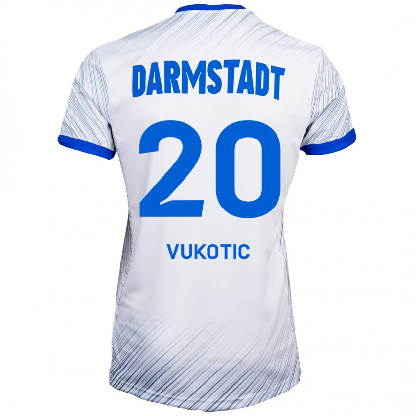 Hombre Camiseta Aleksandar Vukotic #20 Blanco Azul 2ª Equipación 2024/25 La Camisa Chile