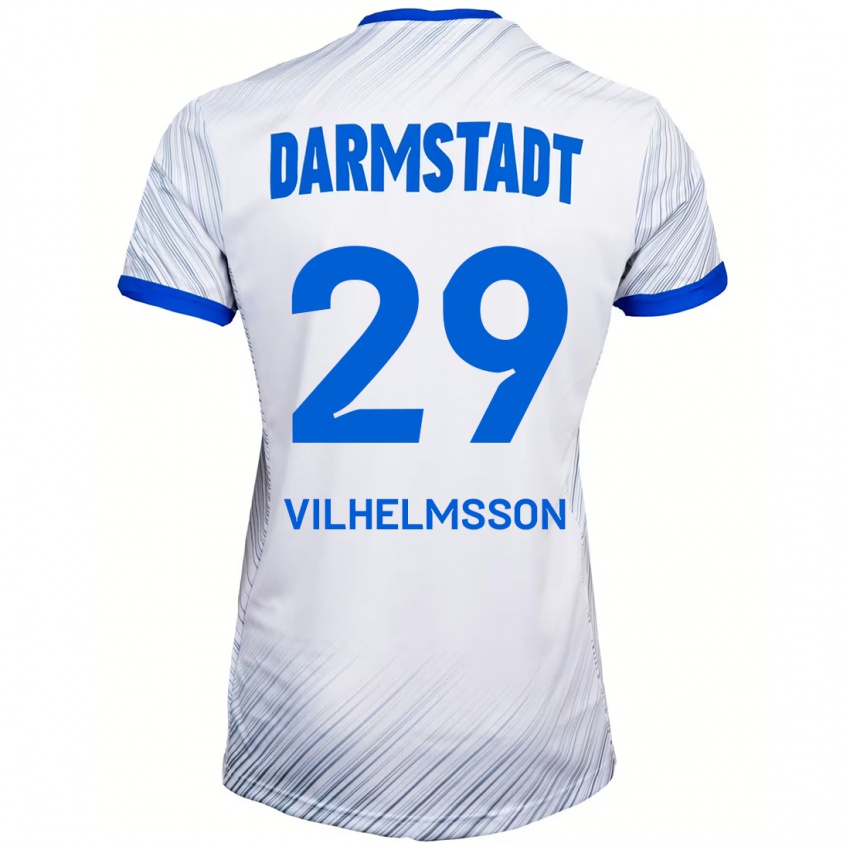 Hombre Camiseta Oscar Vilhelmsson #29 Blanco Azul 2ª Equipación 2024/25 La Camisa Chile