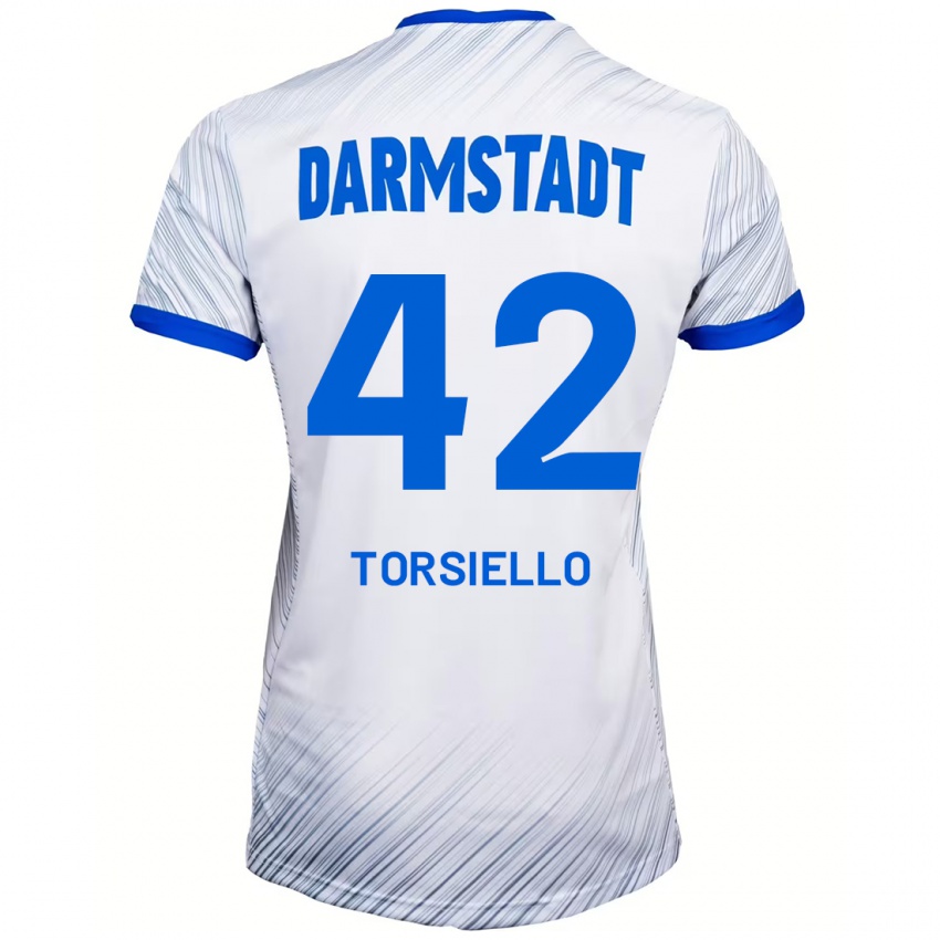 Hombre Camiseta Fabio Torsiello #42 Blanco Azul 2ª Equipación 2024/25 La Camisa Chile