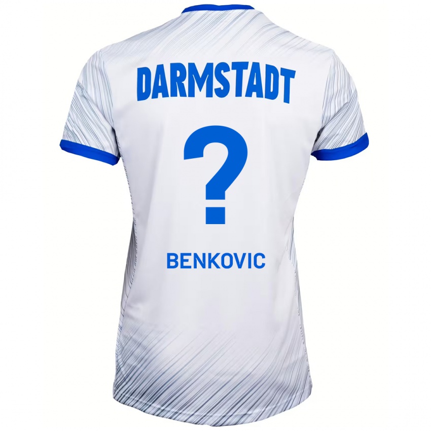 Hombre Camiseta Nikola Benkovic #0 Blanco Azul 2ª Equipación 2024/25 La Camisa Chile