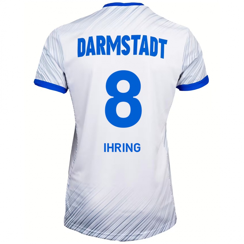 Hombre Camiseta Janis Ihring #8 Blanco Azul 2ª Equipación 2024/25 La Camisa Chile