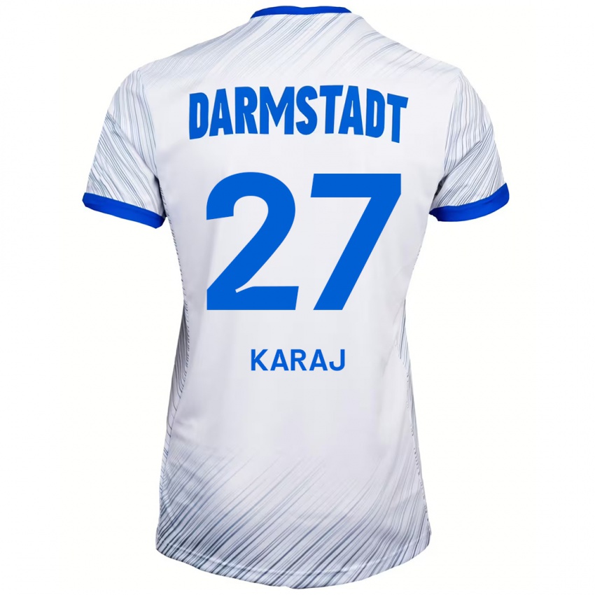 Hombre Camiseta Eraldo Karaj #27 Blanco Azul 2ª Equipación 2024/25 La Camisa Chile