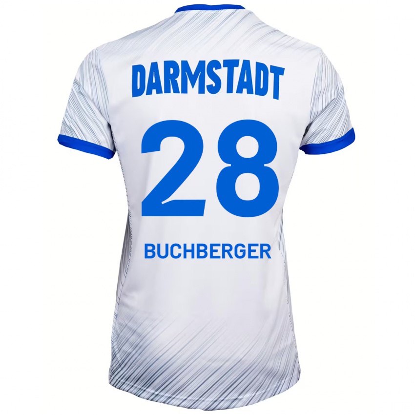 Hombre Camiseta Jonas Buchberger #28 Blanco Azul 2ª Equipación 2024/25 La Camisa Chile