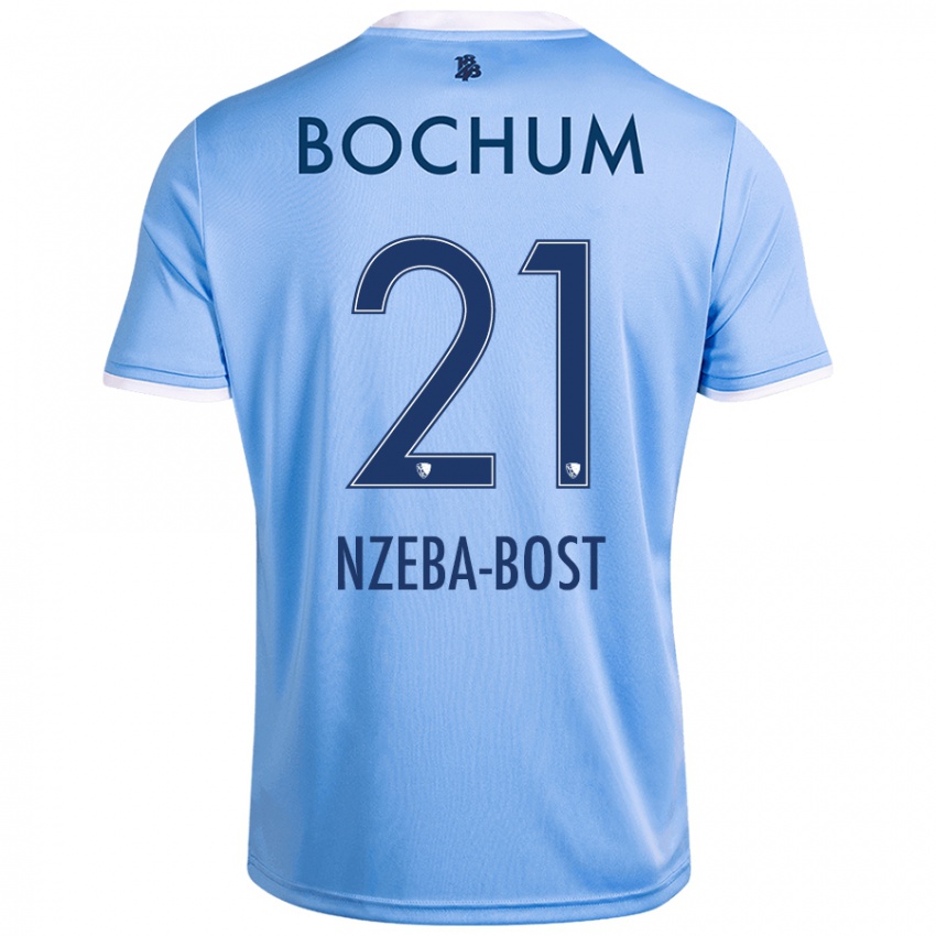 Hombre Camiseta Jan Nzeba-Bost #21 Azul Cielo 2ª Equipación 2024/25 La Camisa Chile