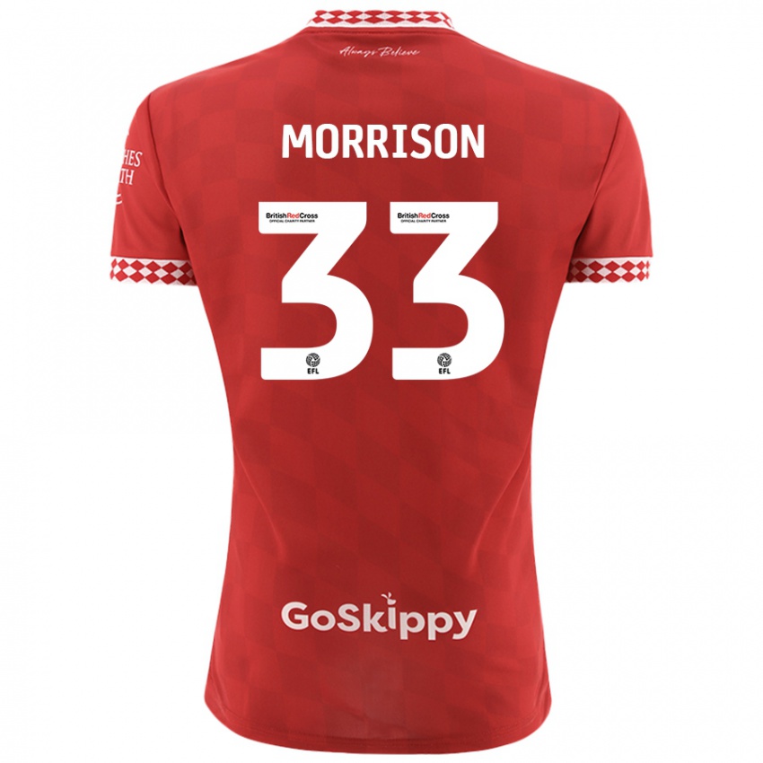 Mujer Camiseta Elijah Morrison #33 Rojo 1ª Equipación 2024/25 La Camisa Chile