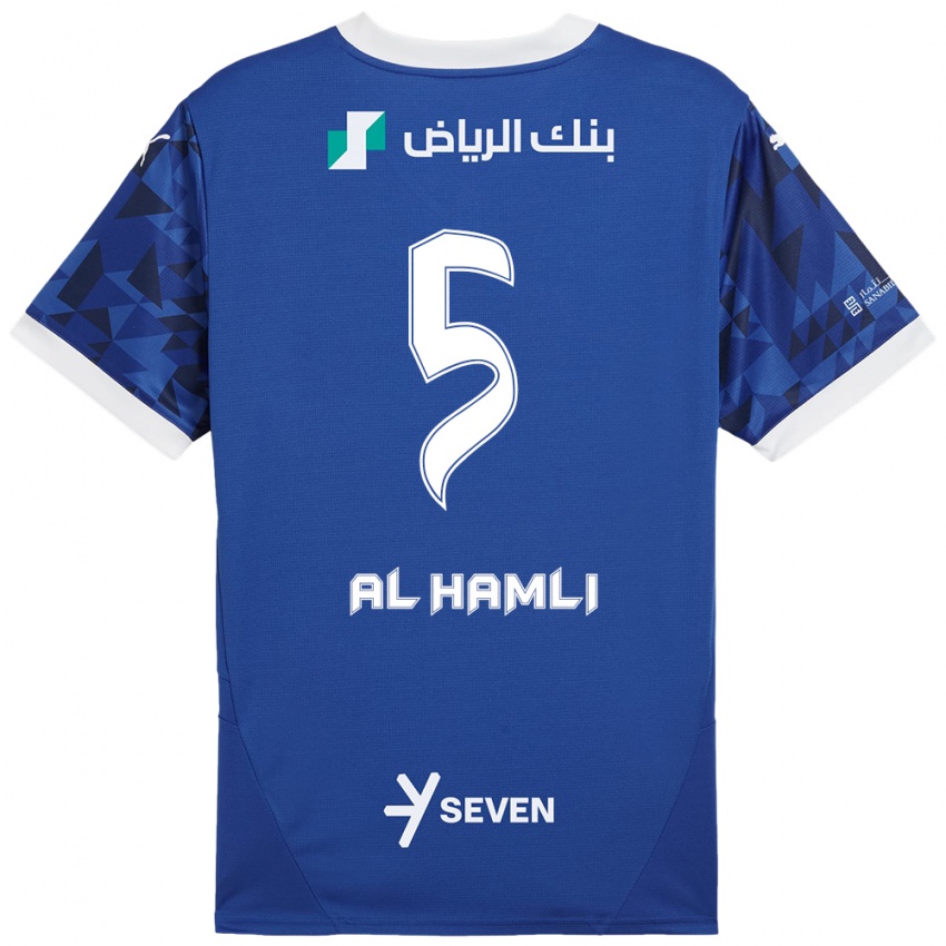 Mujer Camiseta Noura Al-Hamli #5 Azul Oscuro Blanco 1ª Equipación 2024/25 La Camisa Chile