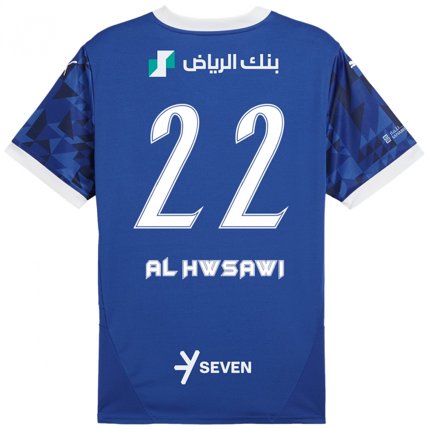 Mujer Camiseta Shorouq Al-Hwsawi #22 Azul Oscuro Blanco 1ª Equipación 2024/25 La Camisa Chile