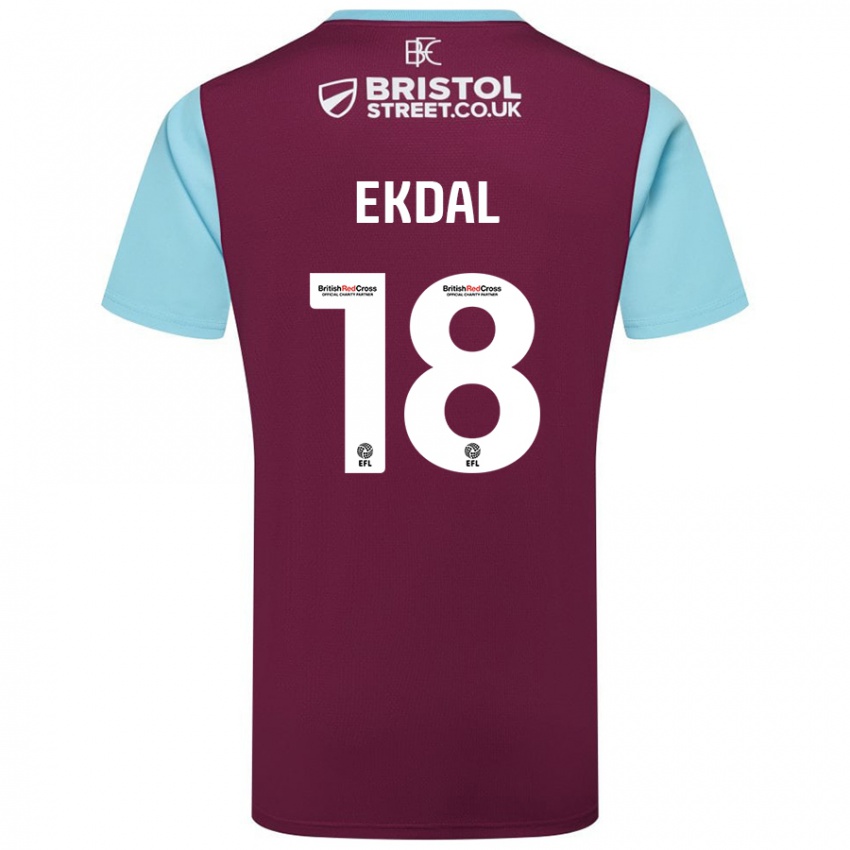 Mujer Camiseta Hjalmar Ekdal #18 Borgoña Azul Cielo 1ª Equipación 2024/25 La Camisa Chile