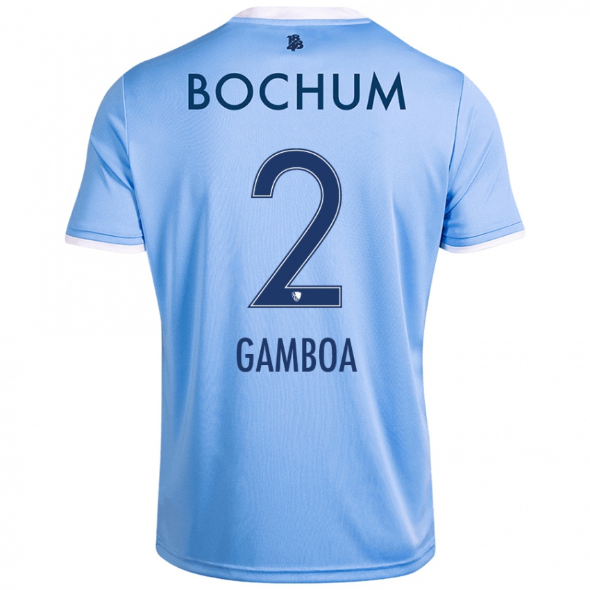 Mujer Camiseta Cristian Gamboa #2 Azul Cielo 2ª Equipación 2024/25 La Camisa Chile