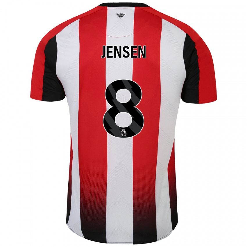 Niño Camiseta Mathias Jensen #8 Rojo Blanco 1ª Equipación 2024/25 La Camisa Chile