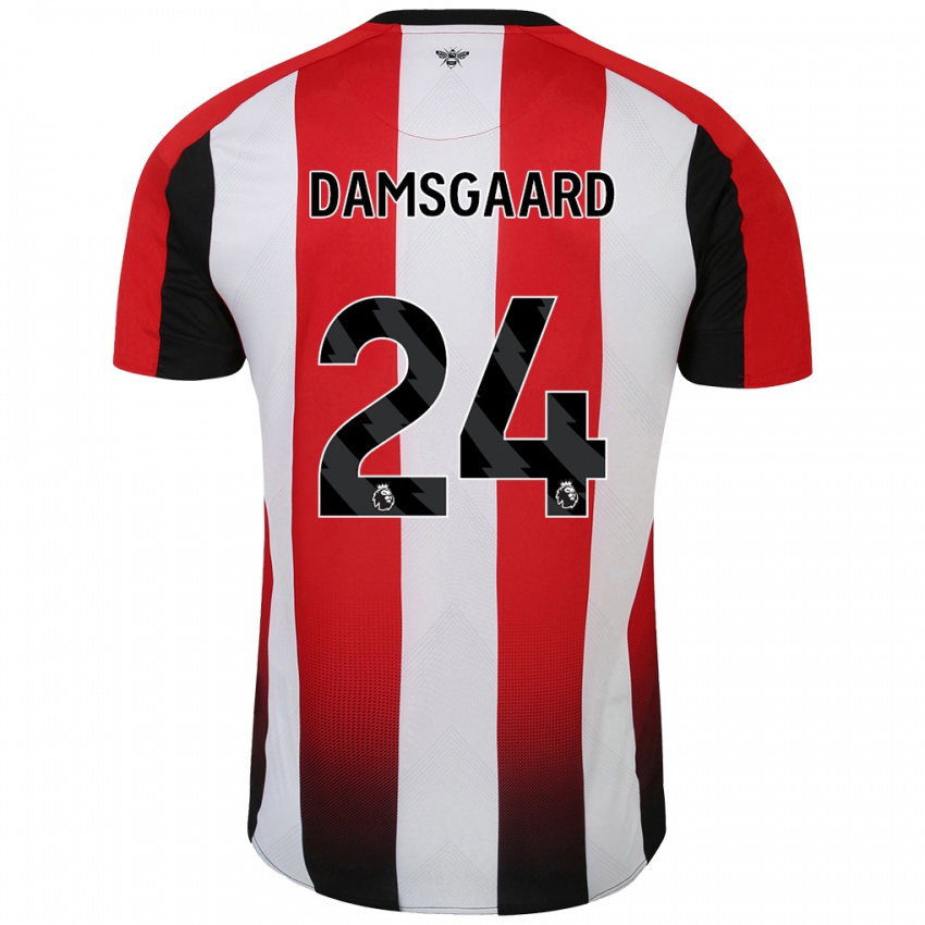 Niño Camiseta Mikkel Damsgaard #24 Rojo Blanco 1ª Equipación 2024/25 La Camisa Chile