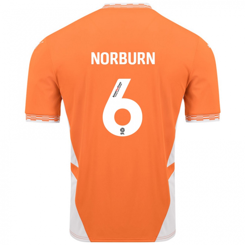 Niño Camiseta Oliver Norburn #6 Naranja Blanco 1ª Equipación 2024/25 La Camisa Chile