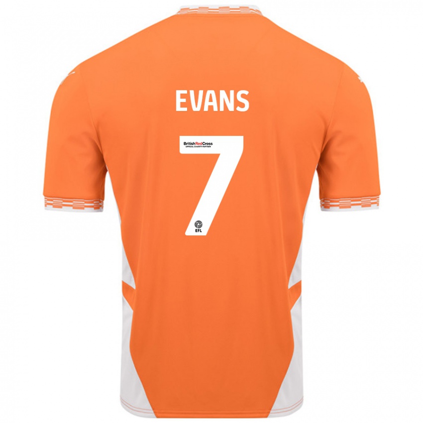 Niño Camiseta Lee Evans #7 Naranja Blanco 1ª Equipación 2024/25 La Camisa Chile