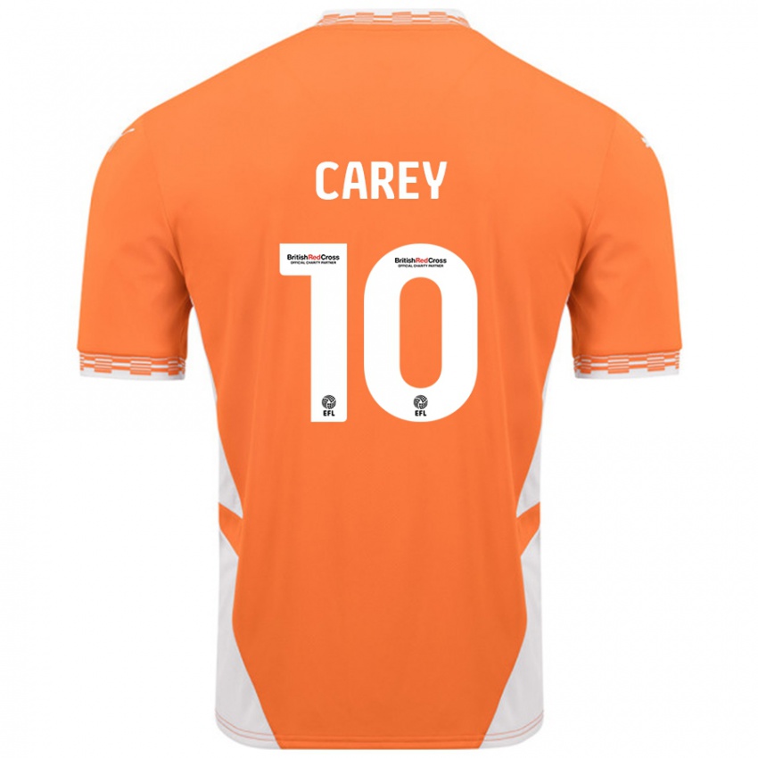 Niño Camiseta Sonny Carey #10 Naranja Blanco 1ª Equipación 2024/25 La Camisa Chile