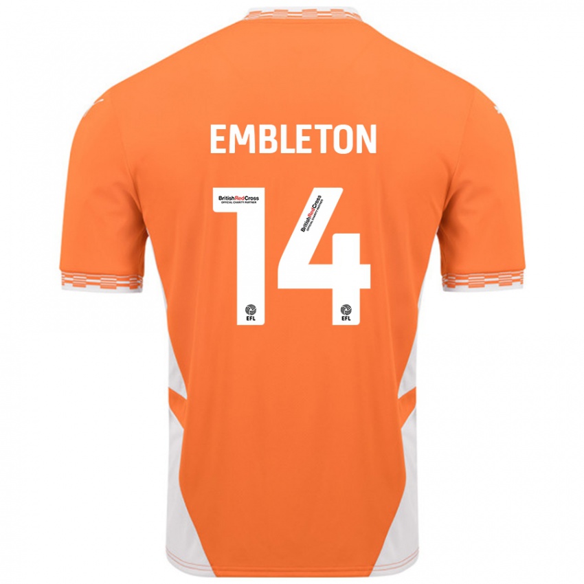 Niño Camiseta Elliot Embleton #14 Naranja Blanco 1ª Equipación 2024/25 La Camisa Chile