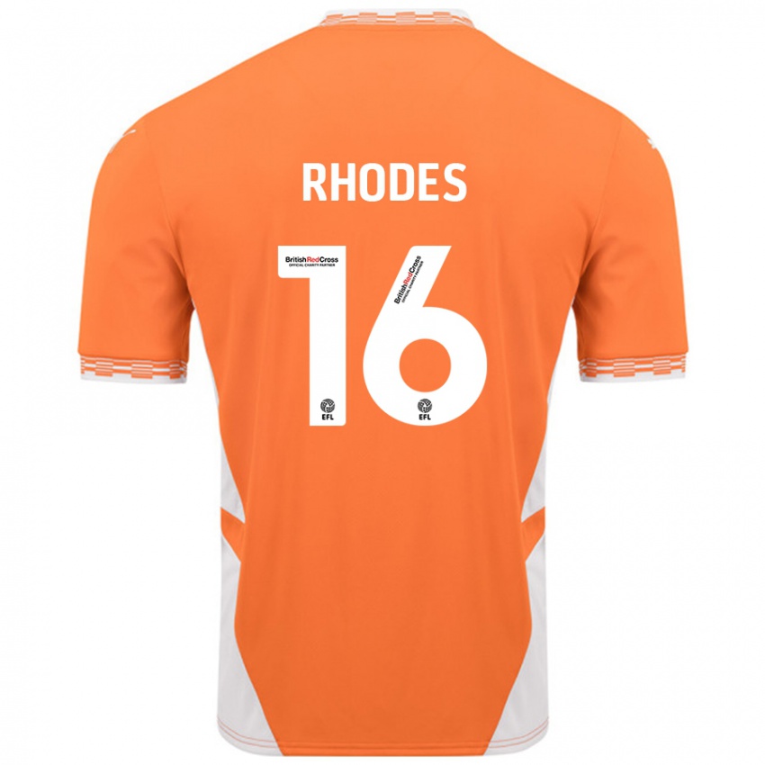 Niño Camiseta Jordan Rhodes #16 Naranja Blanco 1ª Equipación 2024/25 La Camisa Chile