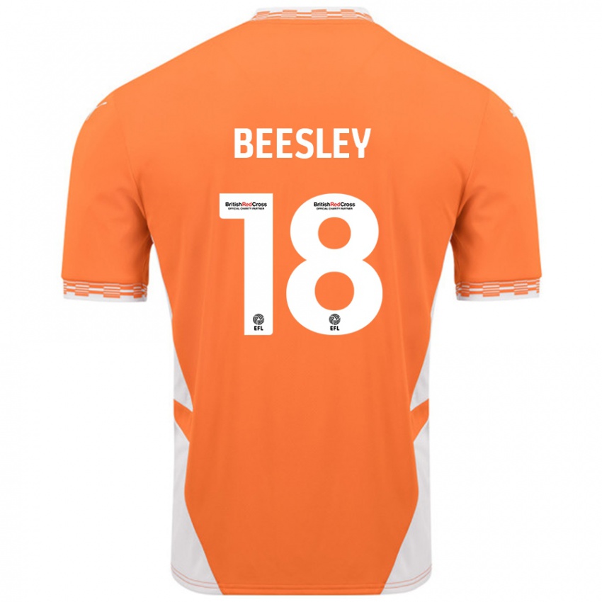 Niño Camiseta Jake Beesley #18 Naranja Blanco 1ª Equipación 2024/25 La Camisa Chile