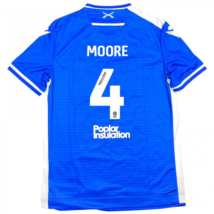 Niño Camiseta Taylor Moore #4 Azul Blanco 1ª Equipación 2024/25 La Camisa Chile