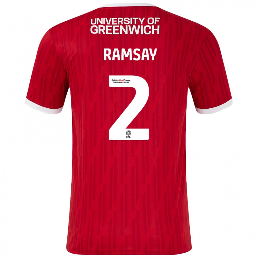 Niño Camiseta Kayne Ramsay #2 Rojo Blanco 1ª Equipación 2024/25 La Camisa Chile