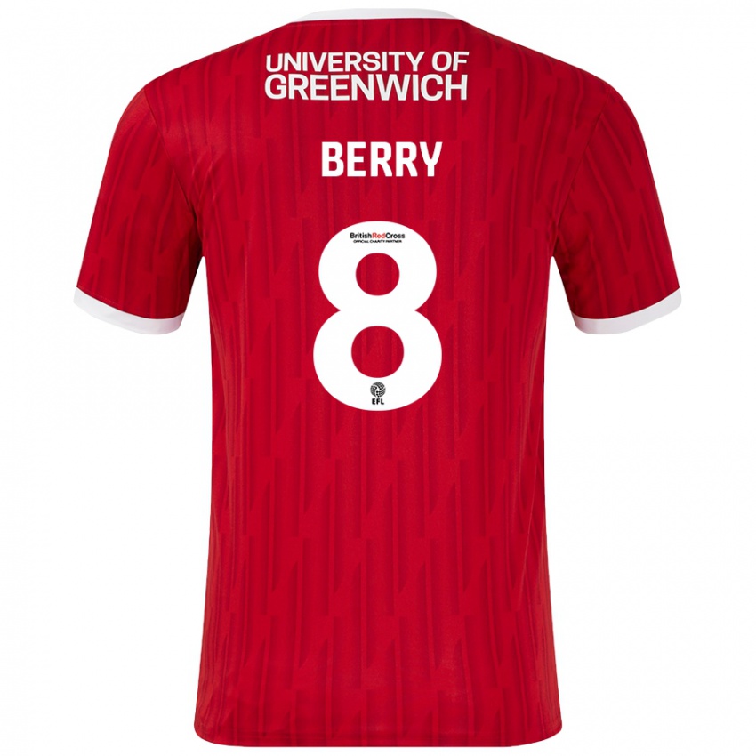 Niño Camiseta Luke Berry #8 Rojo Blanco 1ª Equipación 2024/25 La Camisa Chile