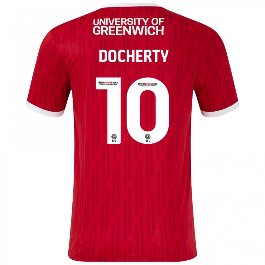 Niño Camiseta Greg Docherty #10 Rojo Blanco 1ª Equipación 2024/25 La Camisa Chile