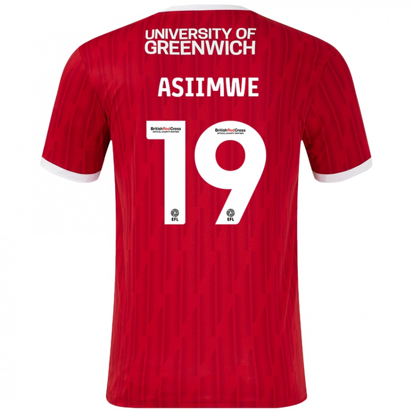 Niño Camiseta Nathan Asiimwe #19 Rojo Blanco 1ª Equipación 2024/25 La Camisa Chile