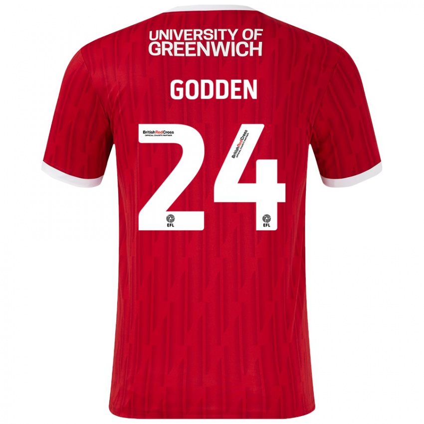 Niño Camiseta Matt Godden #24 Rojo Blanco 1ª Equipación 2024/25 La Camisa Chile