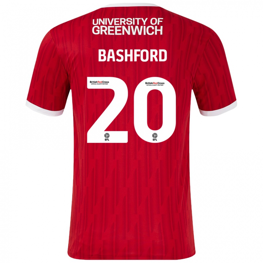 Niño Camiseta Mary Bashford #20 Rojo Blanco 1ª Equipación 2024/25 La Camisa Chile