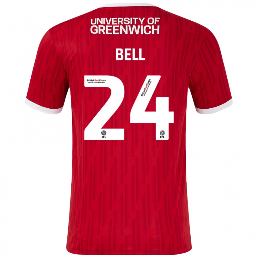 Niño Camiseta Taylor Bell #24 Rojo Blanco 1ª Equipación 2024/25 La Camisa Chile