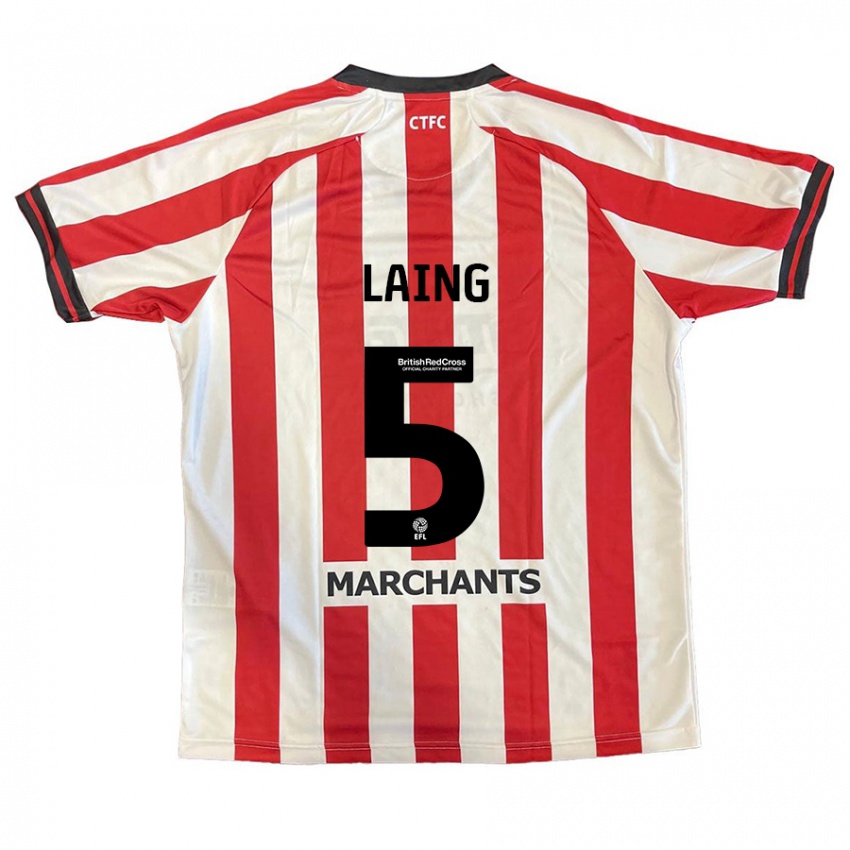 Niño Camiseta Levi Laing #5 Rojo Blanco 1ª Equipación 2024/25 La Camisa Chile