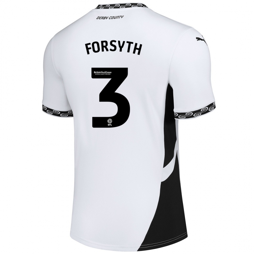 Niño Camiseta Craig Forsyth #3 Blanco Negro 1ª Equipación 2024/25 La Camisa Chile