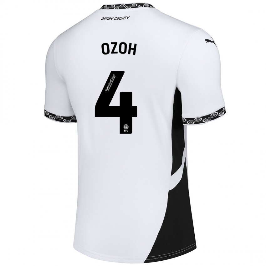 Niño Camiseta David Ozoh #4 Blanco Negro 1ª Equipación 2024/25 La Camisa Chile