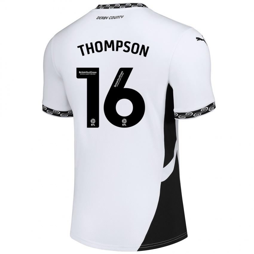 Niño Camiseta Liam Thompson #16 Blanco Negro 1ª Equipación 2024/25 La Camisa Chile